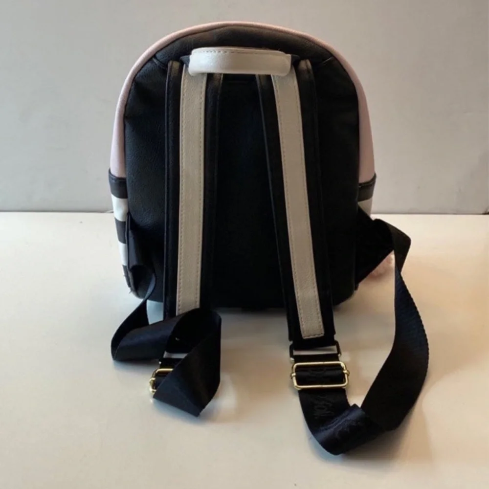 Betsey Johnson pink with black and white striped kitty backpack